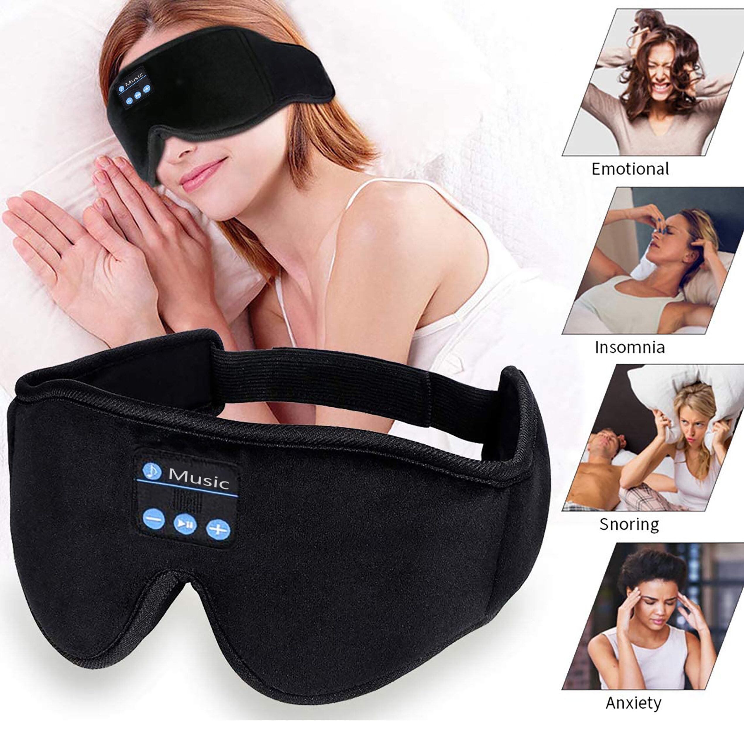 Sleep Mask Headphones Wireless Bluetooth 5.0 Eye Mask for Sleeping Side/Back Sleepers Travel Music Headsets - Image 5